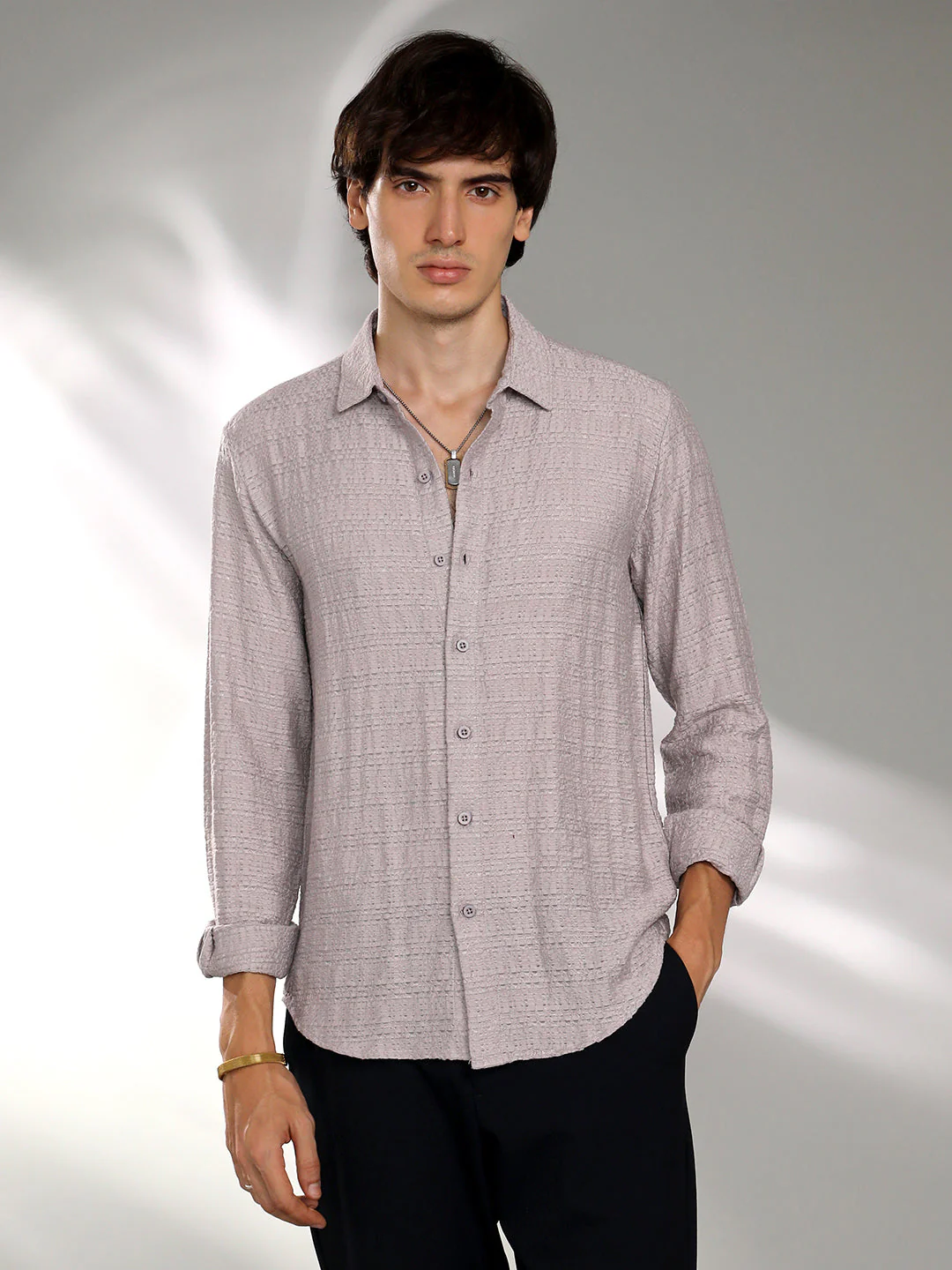 Solid Textured Knit Shirt - Image 2