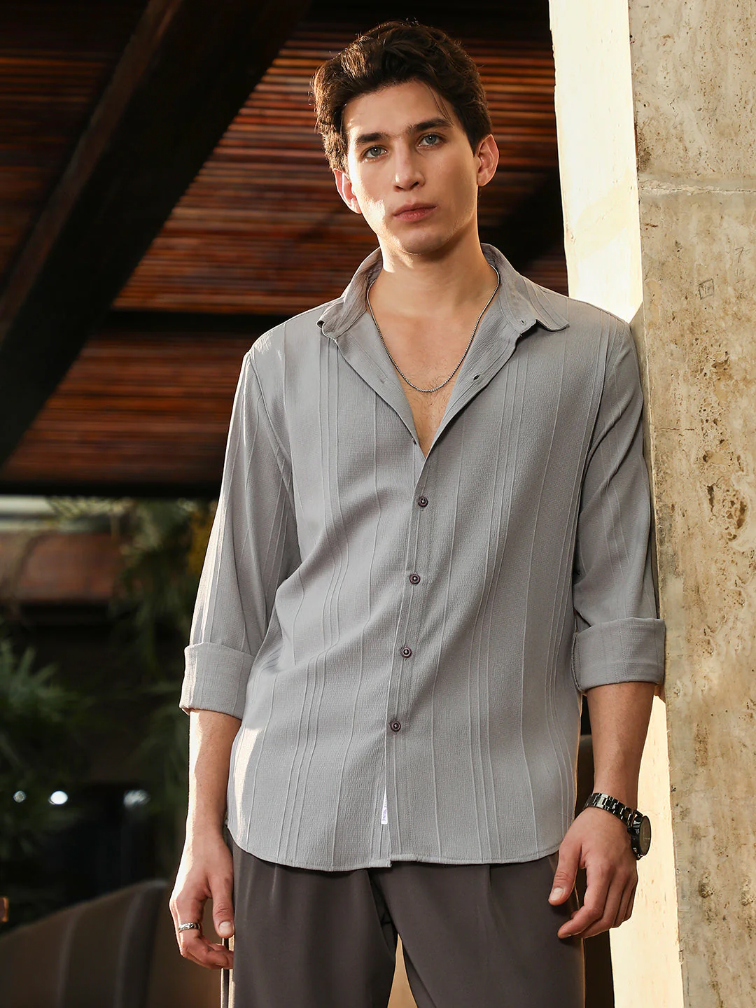 Unbalanced-Sugarcane Textured Shirt - Image 2