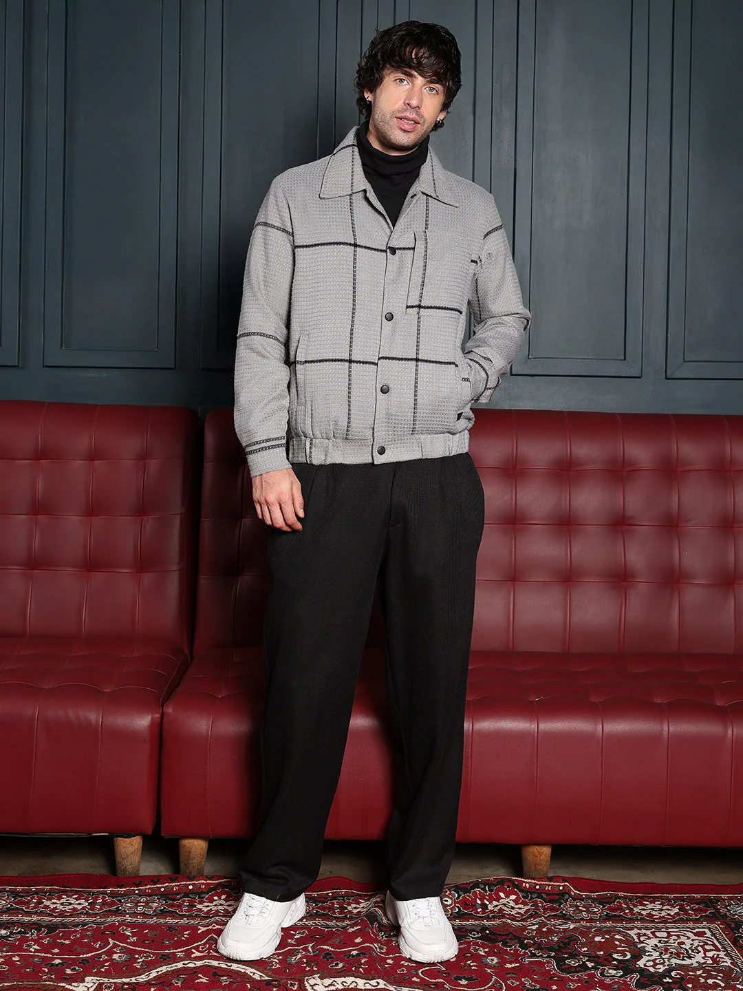 Waffle-Grid Utility Bomber Jacket - Image 5