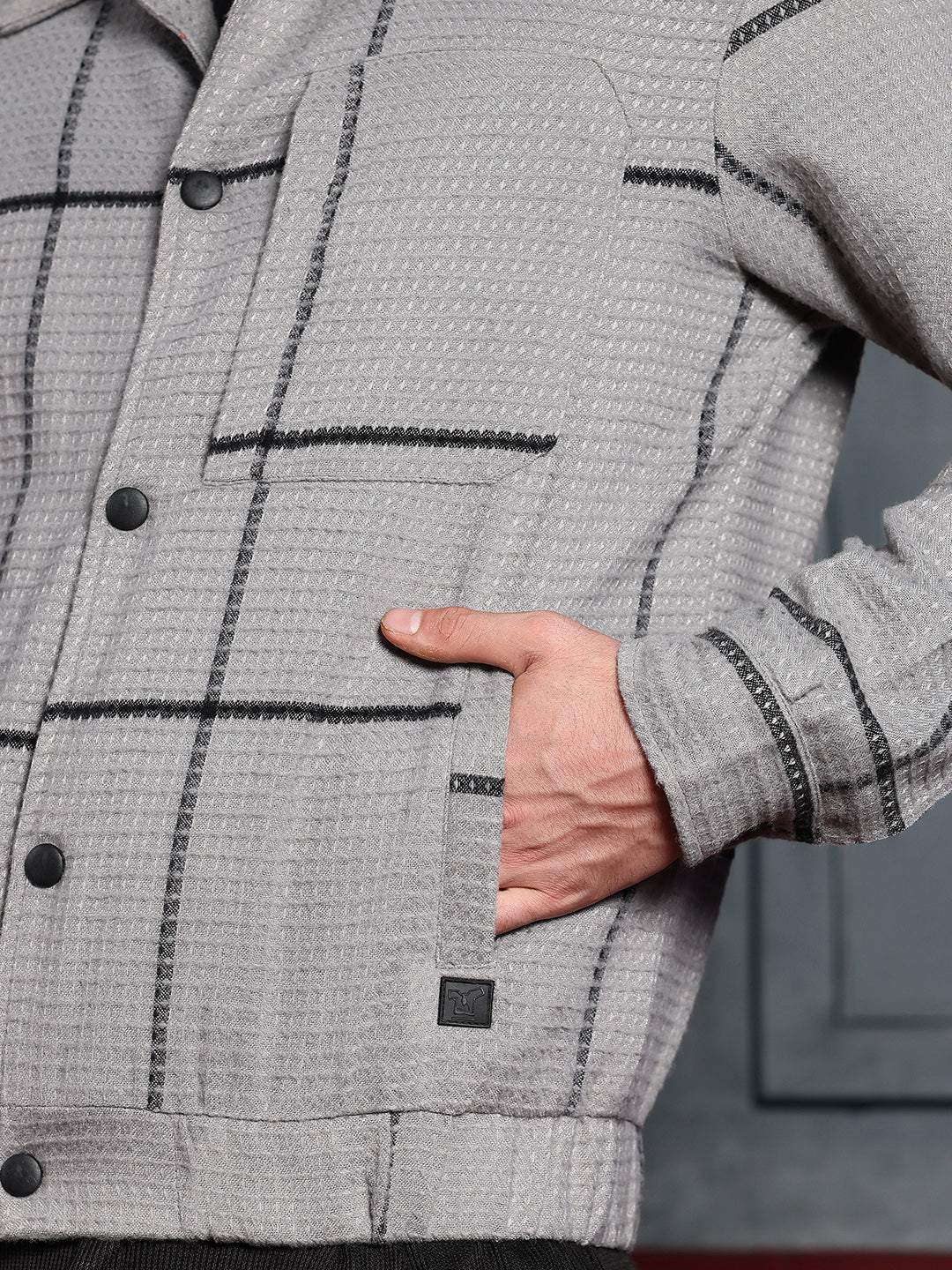 Waffle-Grid Utility Bomber Jacket - Image 8