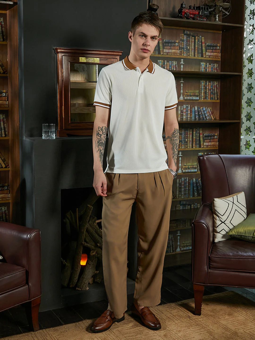 Chainlink-Ribbed Polo T-Shirt - Image 5