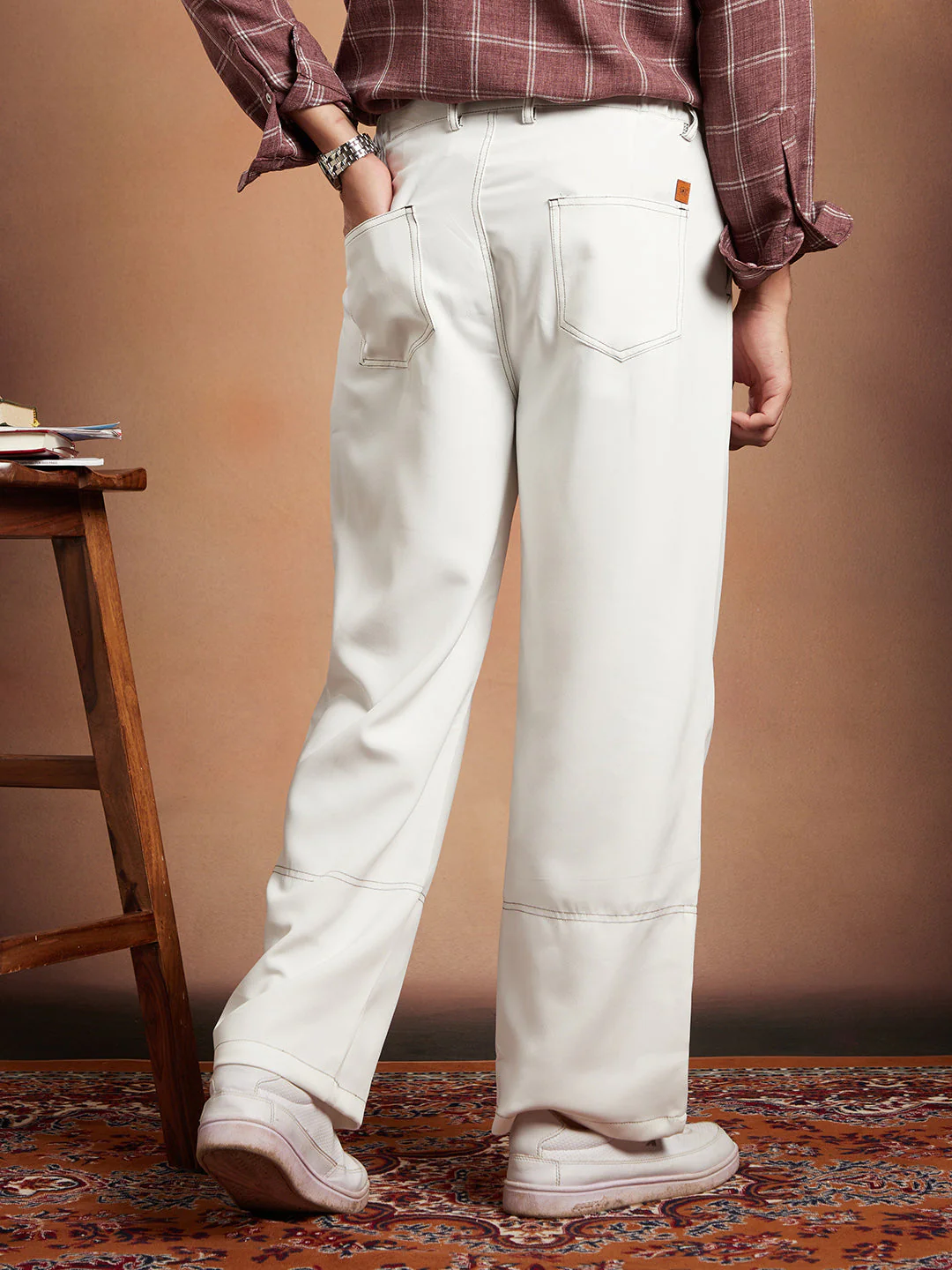 Lightweight - Contrast-Stitch Straight Trousers - Image 4