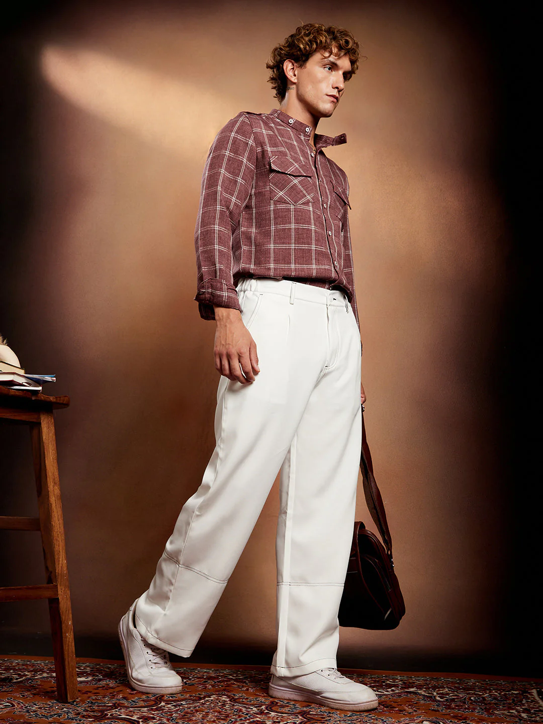 Lightweight - Contrast-Stitch Straight Trousers - Image 6