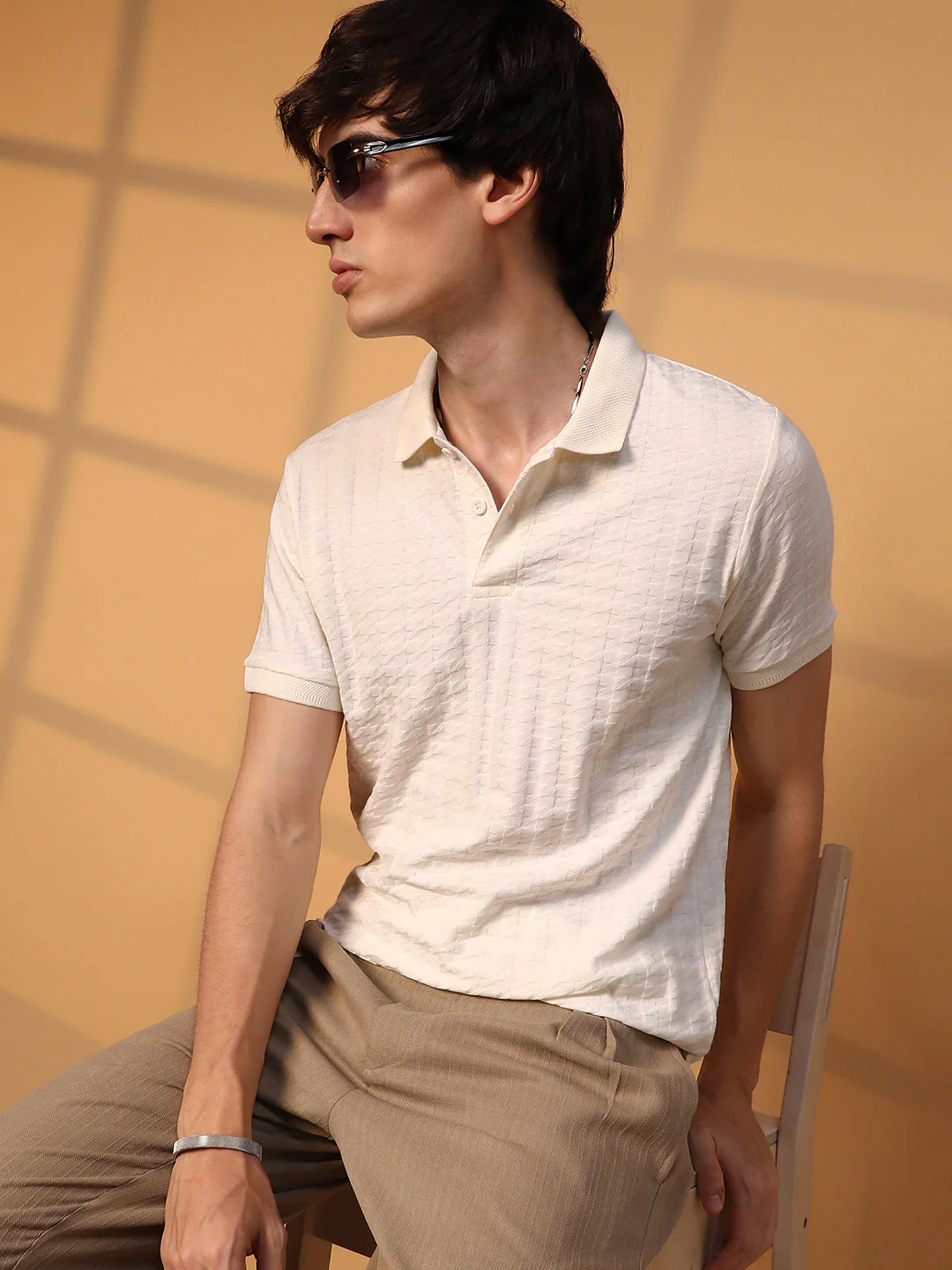 Houndstooth-Textured Polo T-Shirt - Image 3