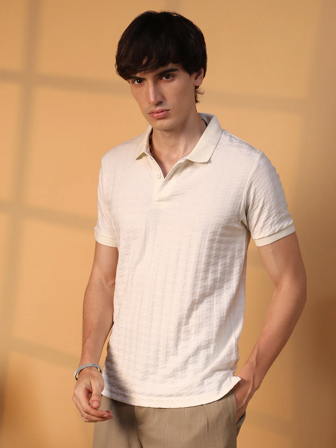 Houndstooth-Textured Polo T-Shirt - Image 4