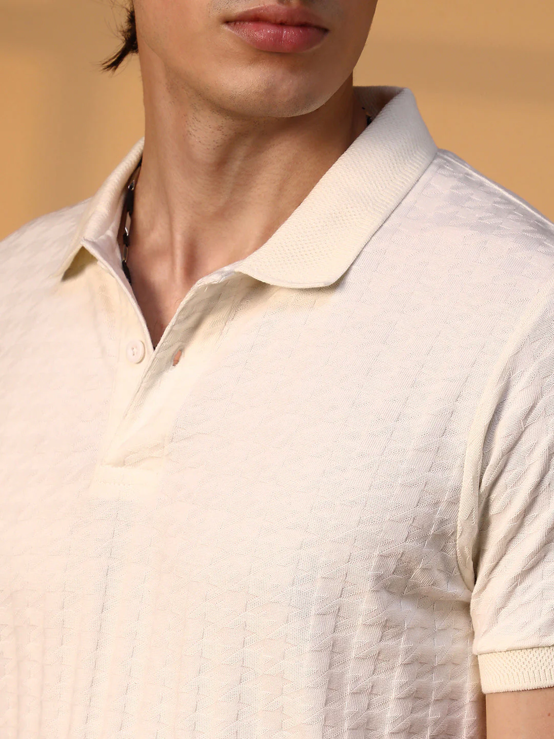 Houndstooth-Textured Polo T-Shirt - Image 8