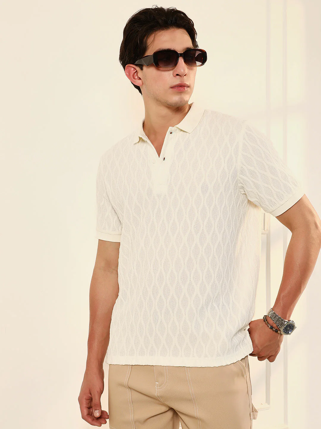 Marquise-Tactile Knit Polo T-Shirt