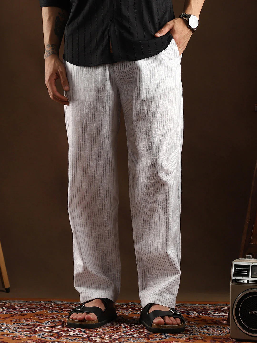 Lightweight - Pinstriped Casual Trousers - Image 2