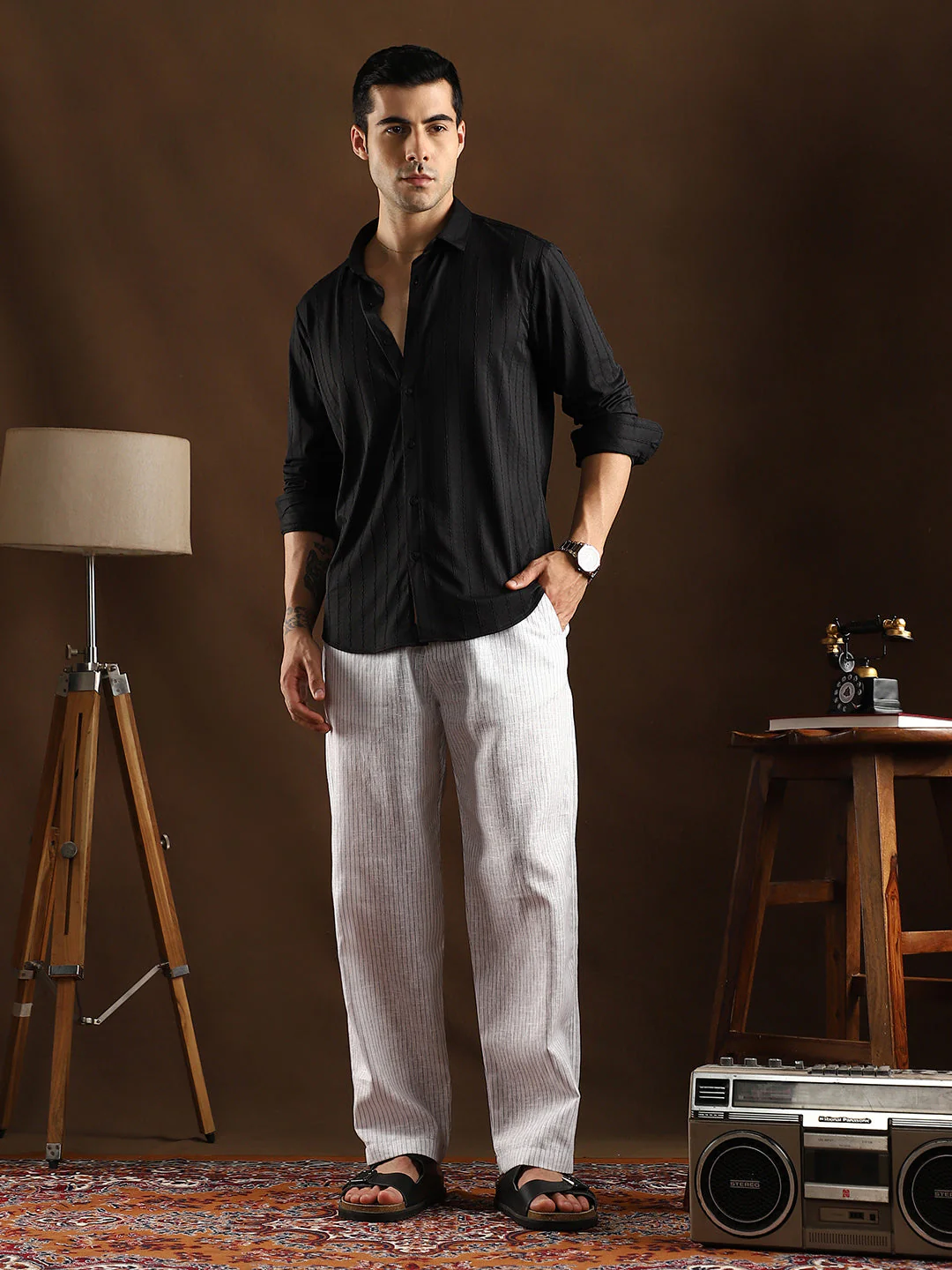 Lightweight - Pinstriped Casual Trousers - Image 5