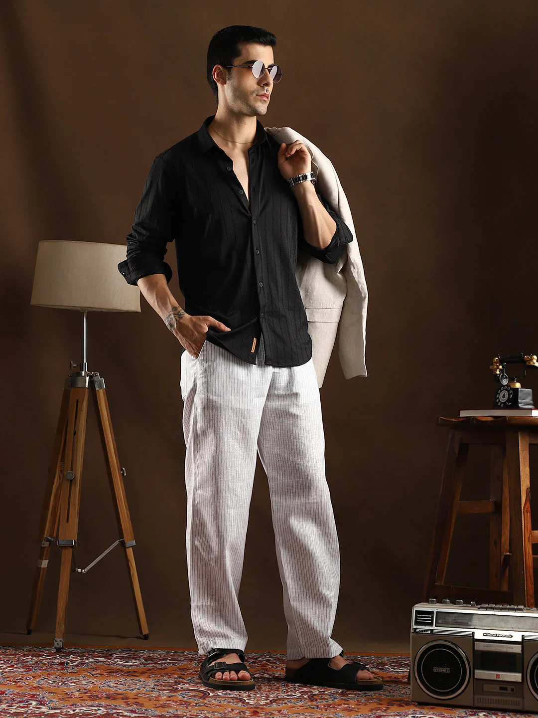 Lightweight - Pinstriped Casual Trousers - Image 6
