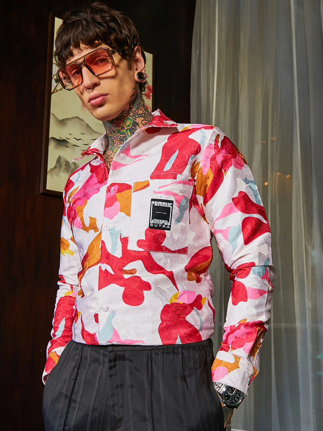 Floral-Tactile Relaxed Shirt