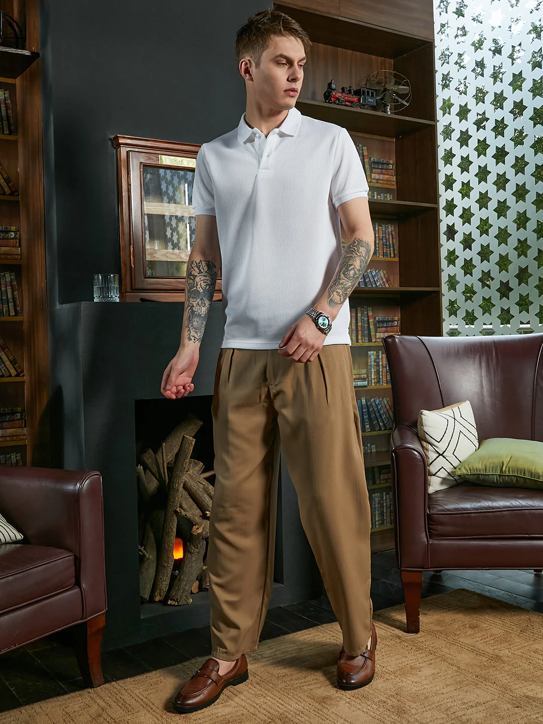 Solid Ribbed Polo T-Shirt - Image 5