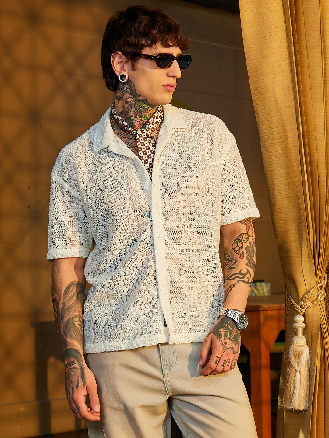 Swirl Open-Knit Resort Shirt