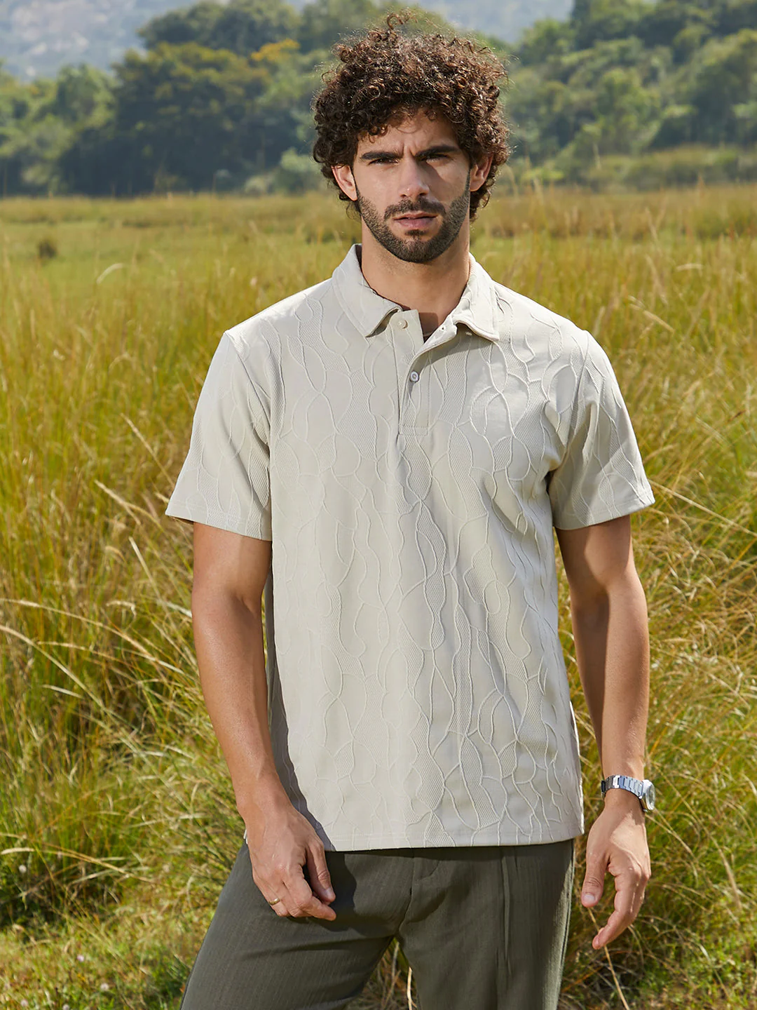 Veined-Tactile Polo T-Shirt - Image 2