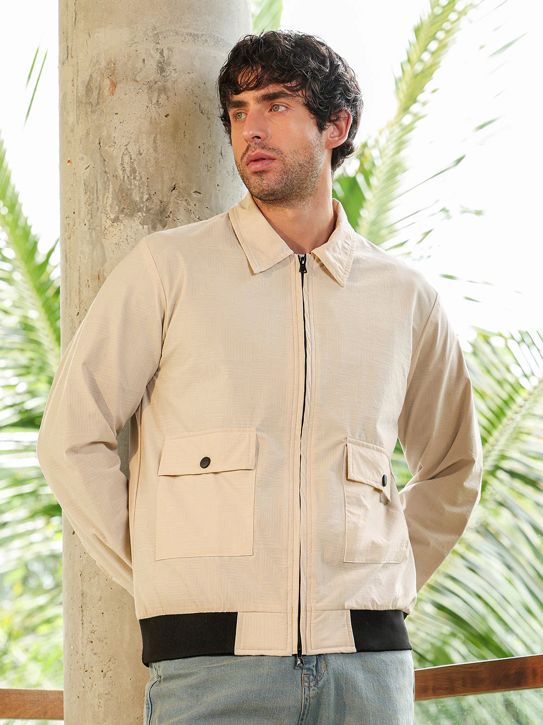 Zip-Front Geometric-Jacquard Jacket - Image 2