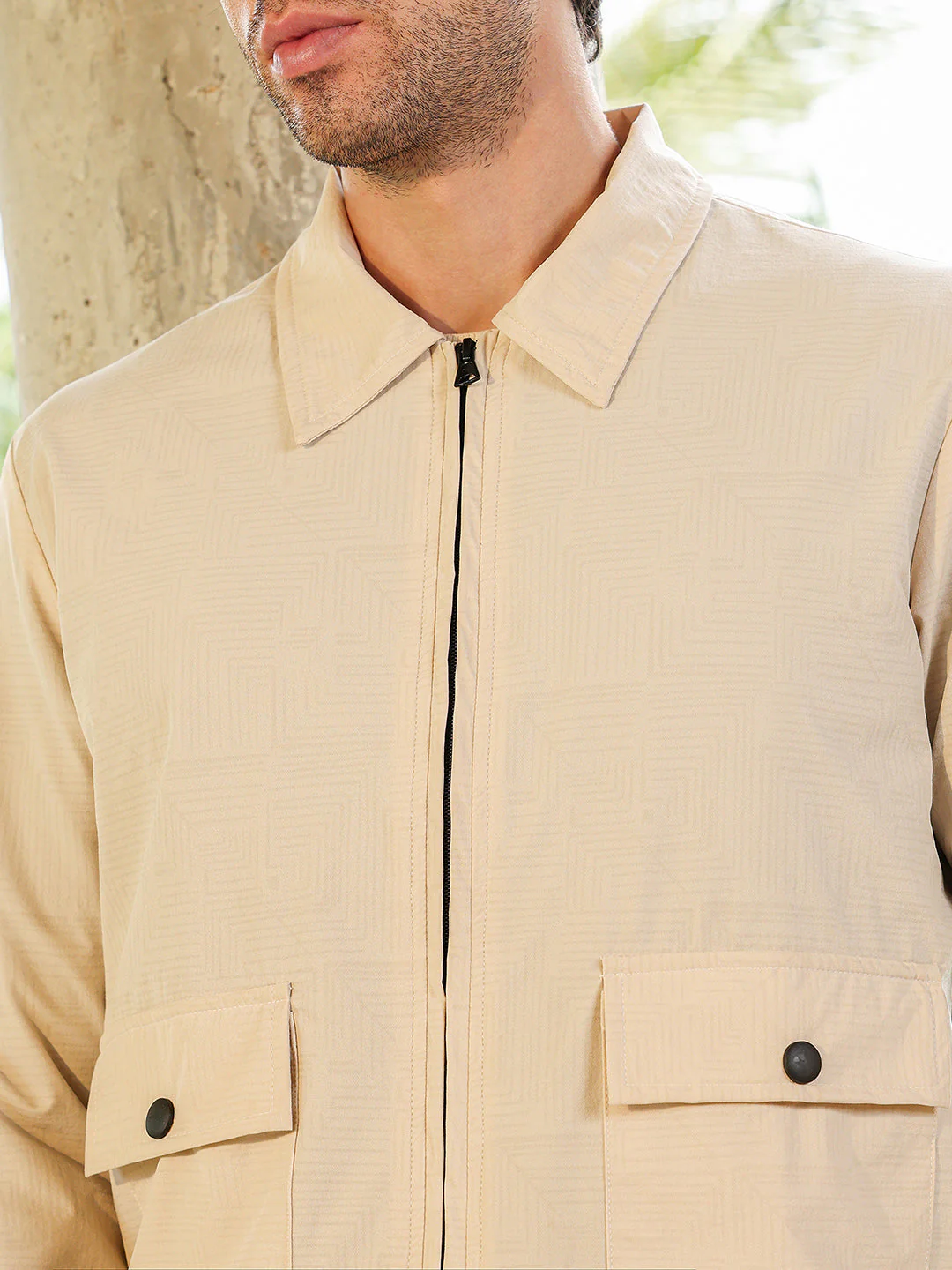 Zip-Front Geometric-Jacquard Jacket - Image 7