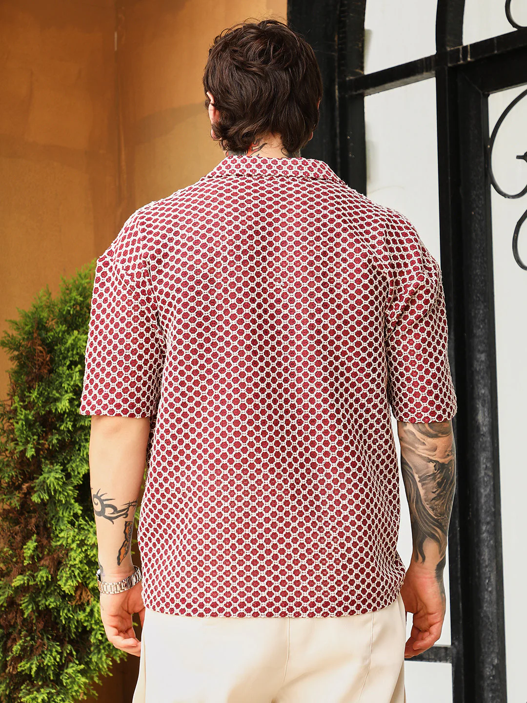 Geometric-Crochet Cuban Oversized Shirt - Image 4