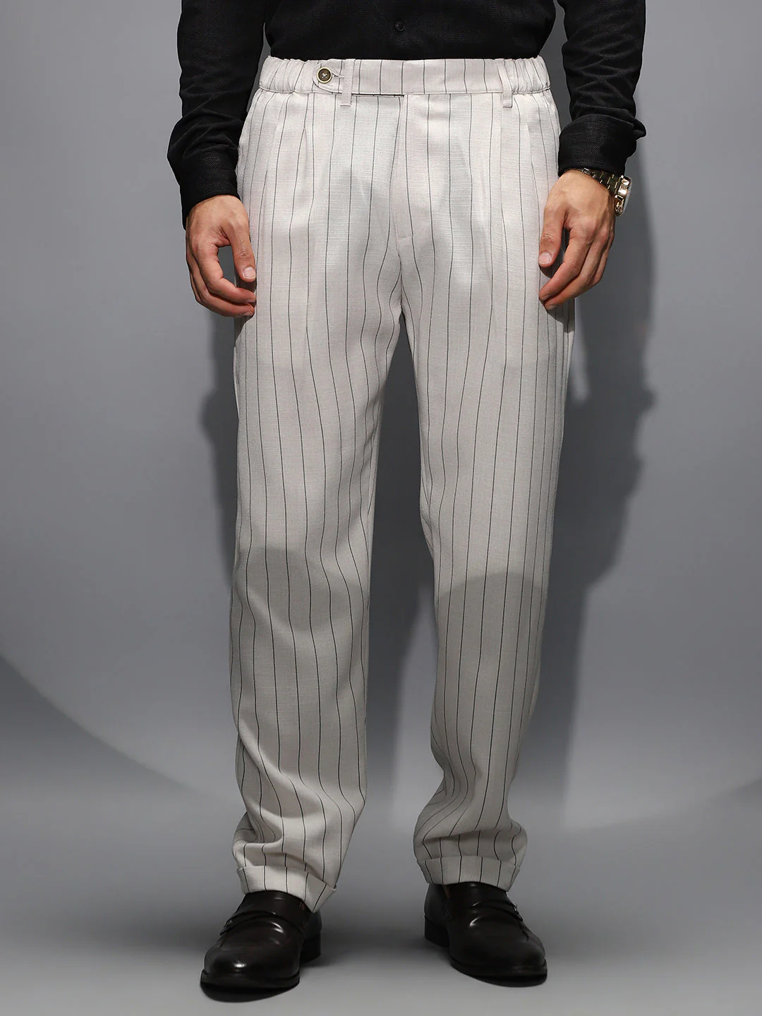 Lightweight - Pinstripe-Pleated Chino Trousers - Image 2