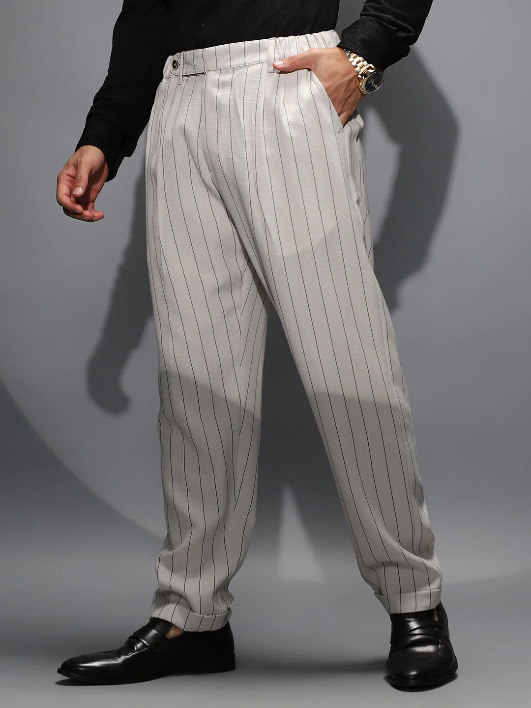 Lightweight - Pinstripe-Pleated Chino Trousers - Image 3