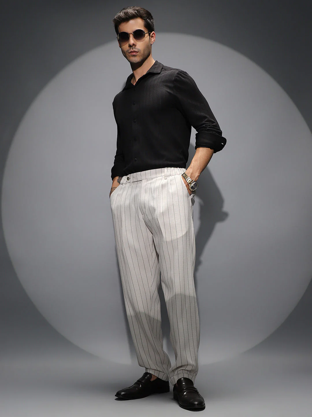 Lightweight - Pinstripe-Pleated Chino Trousers - Image 6
