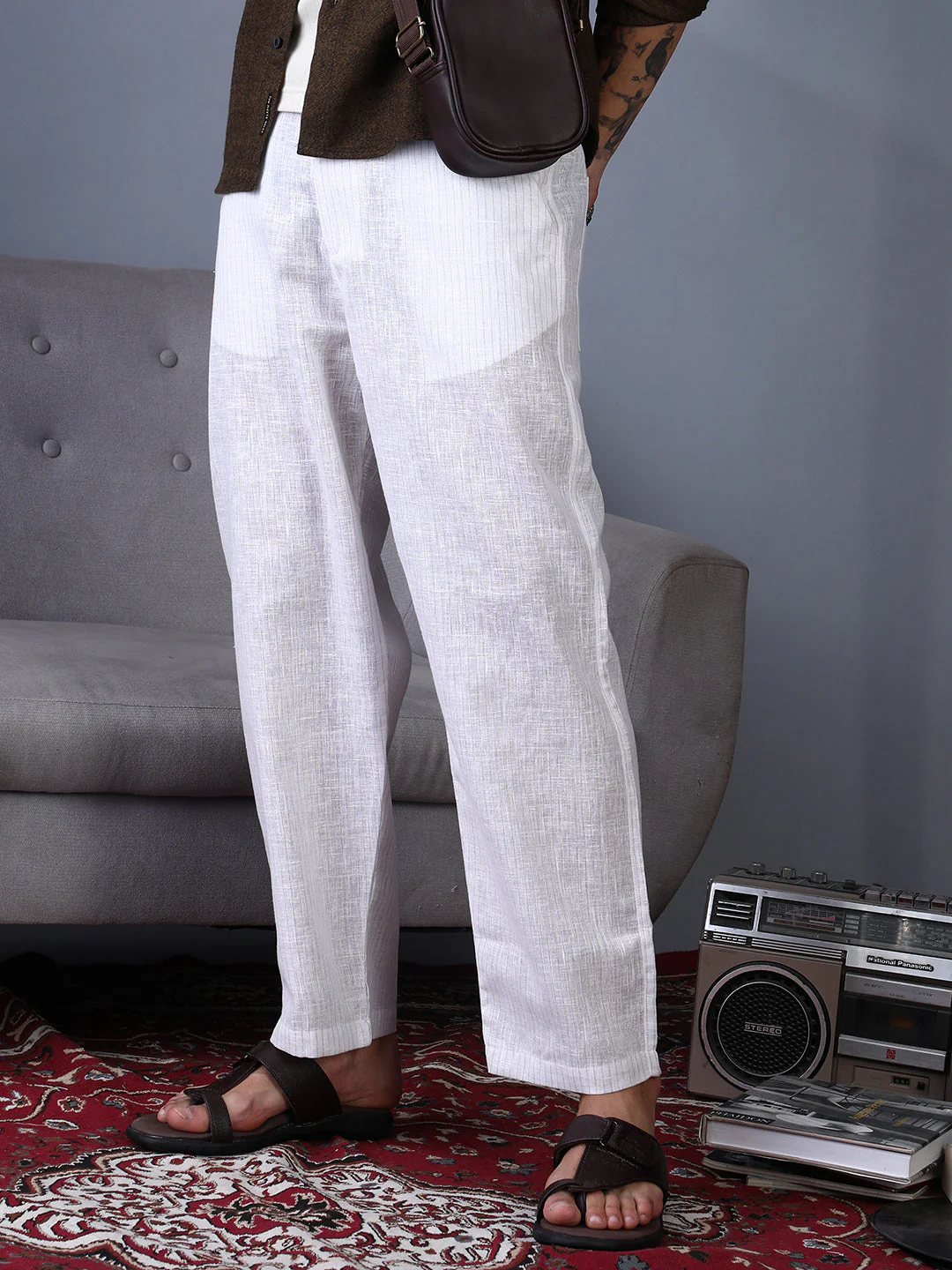 Lightweight - Pinstriped Casual Trousers - Image 3