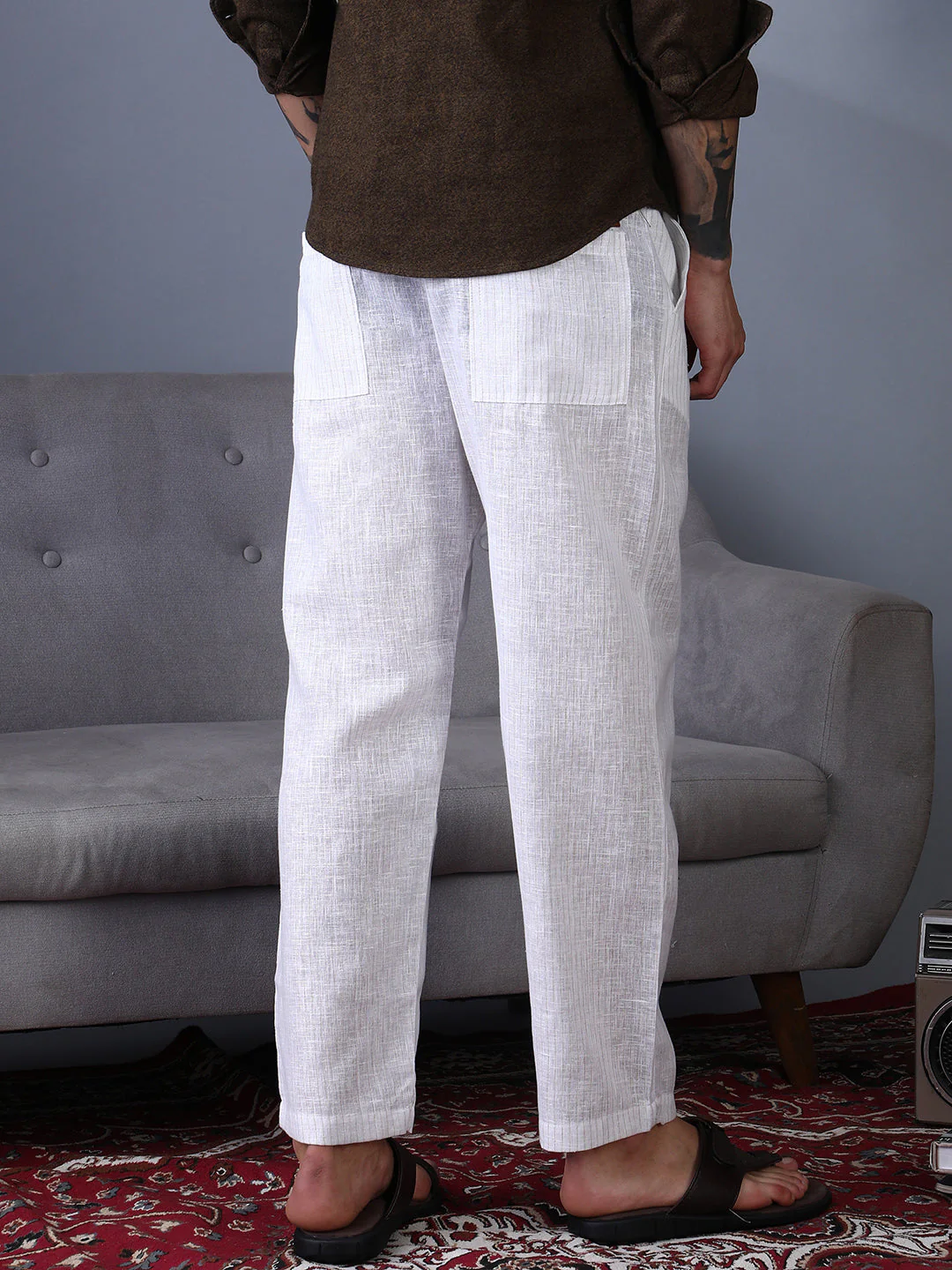 Lightweight - Pinstriped Casual Trousers - Image 4