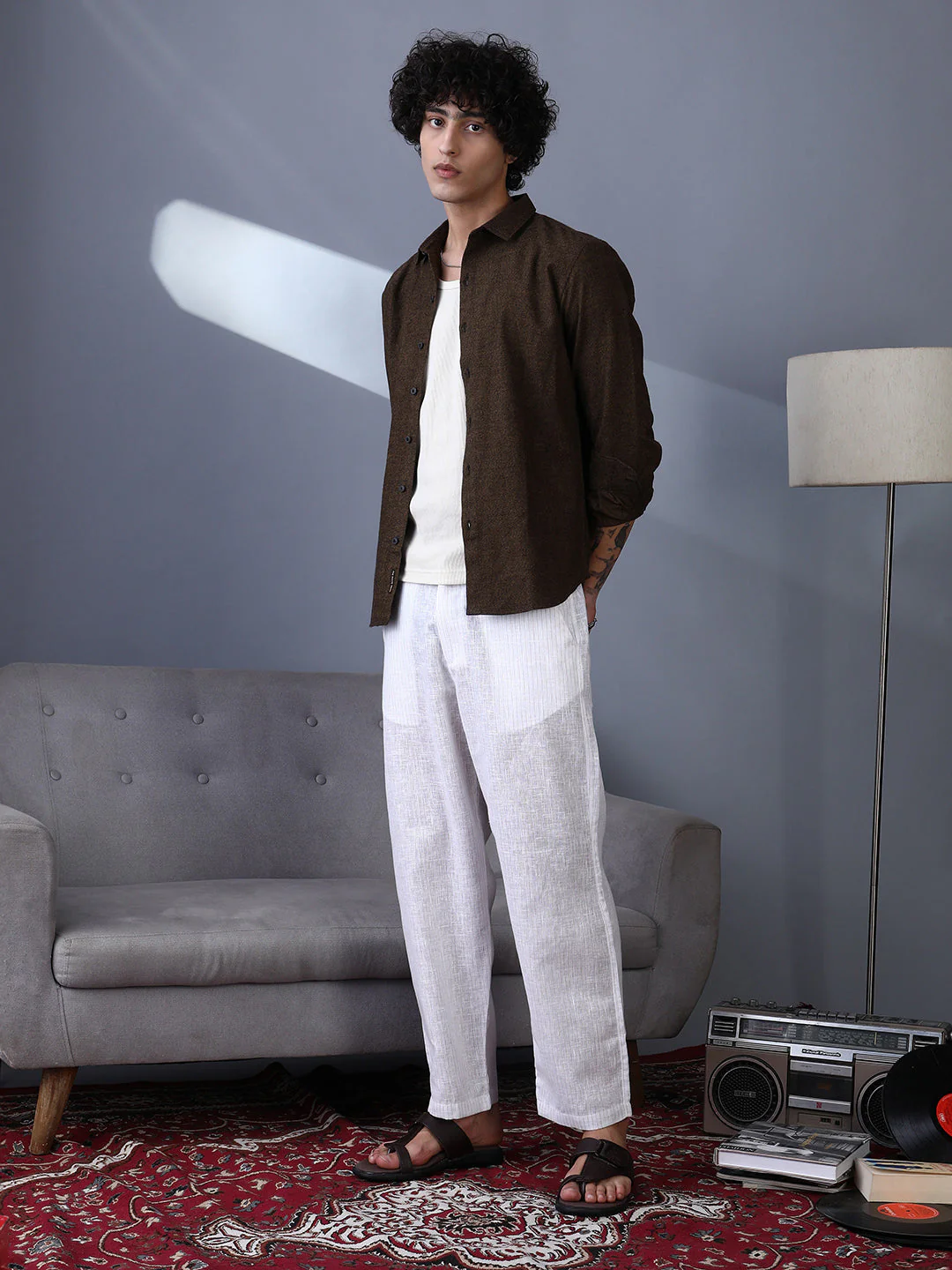 Lightweight - Pinstriped Casual Trousers - Image 5