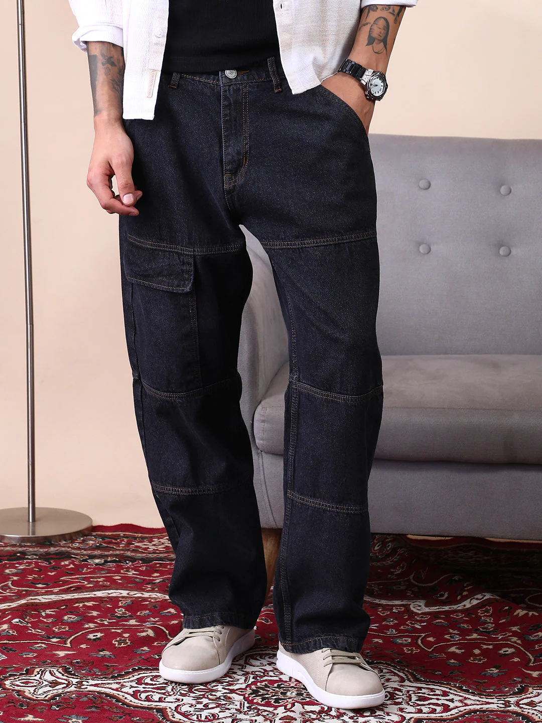 Panelled-Utility Denim Jeans - Image 2