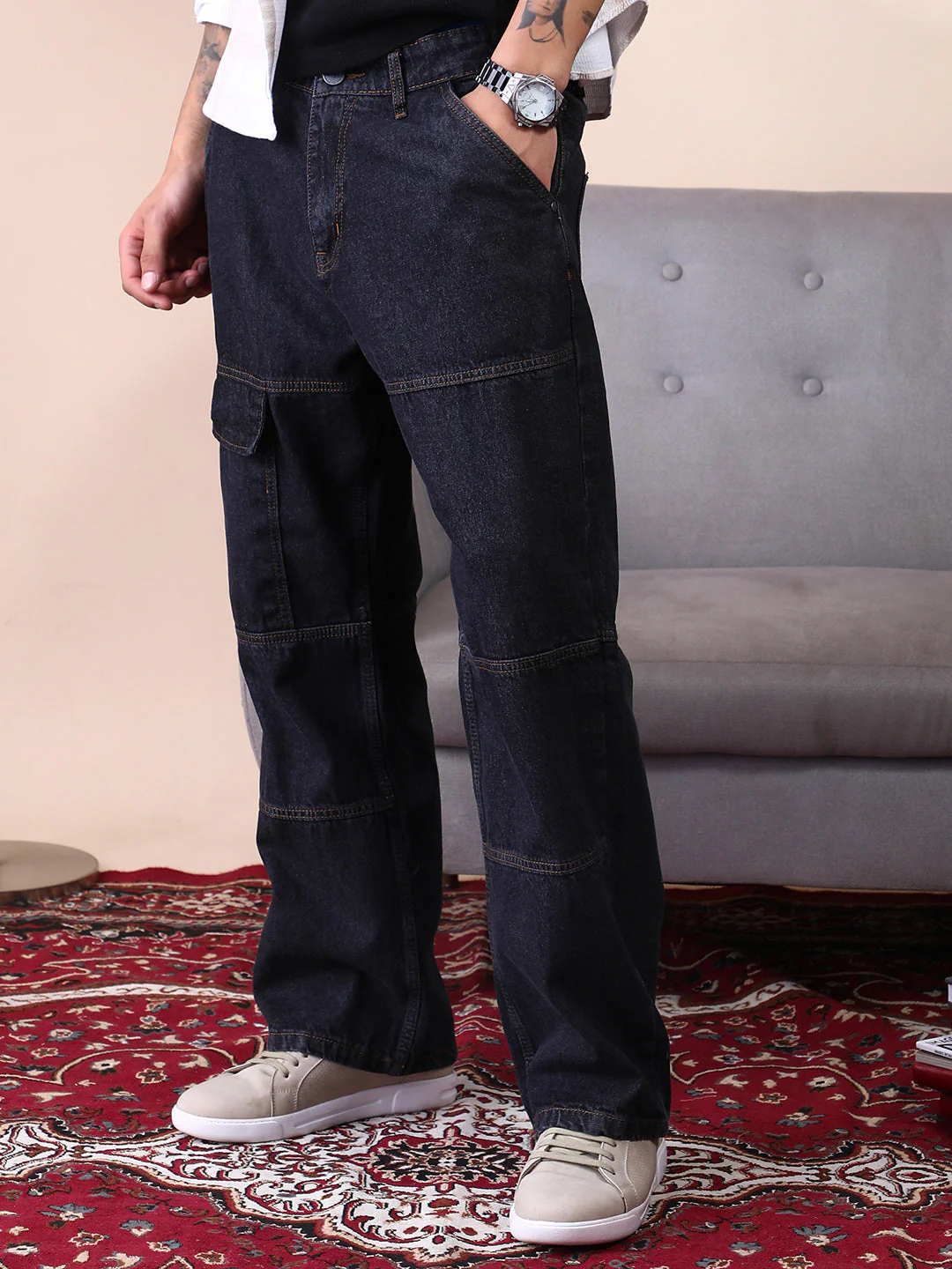 Panelled-Utility Denim Jeans - Image 3
