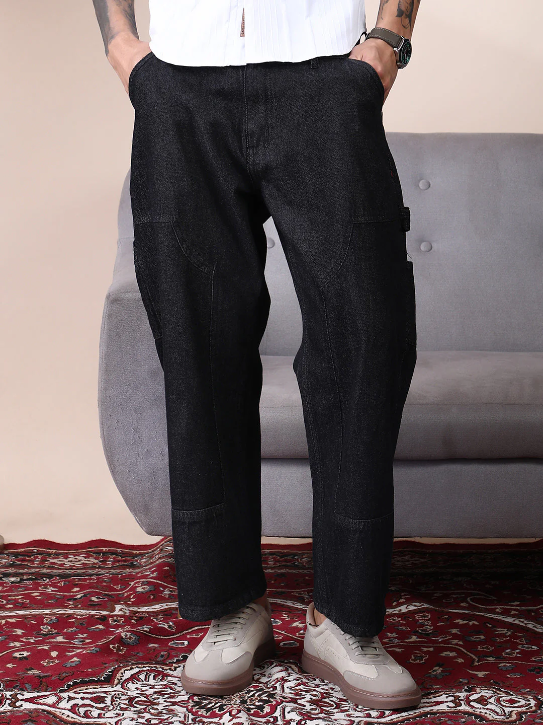 Patched Straight Denim Jeans - Image 2