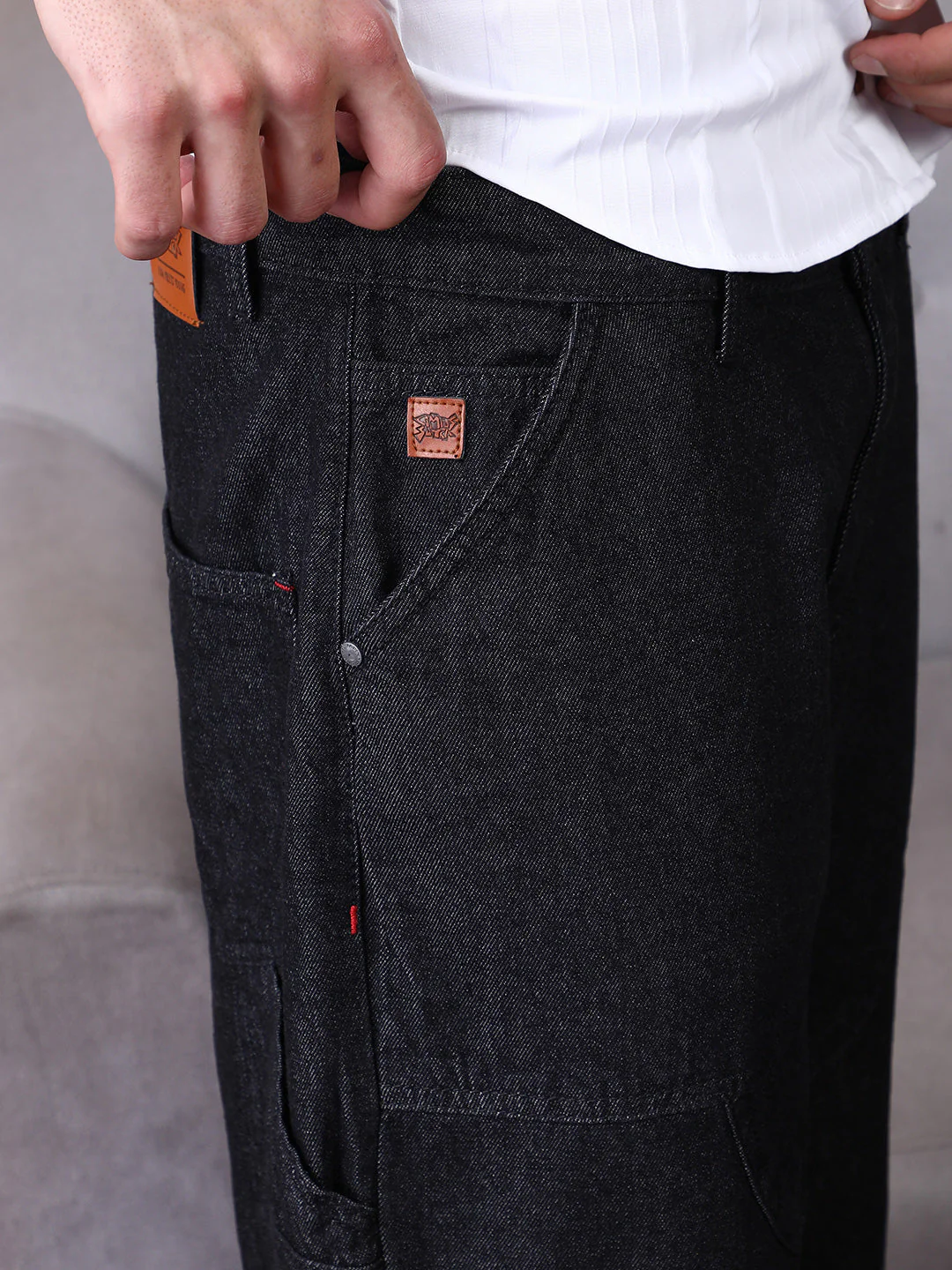 Patched Straight Denim Jeans - Image 7