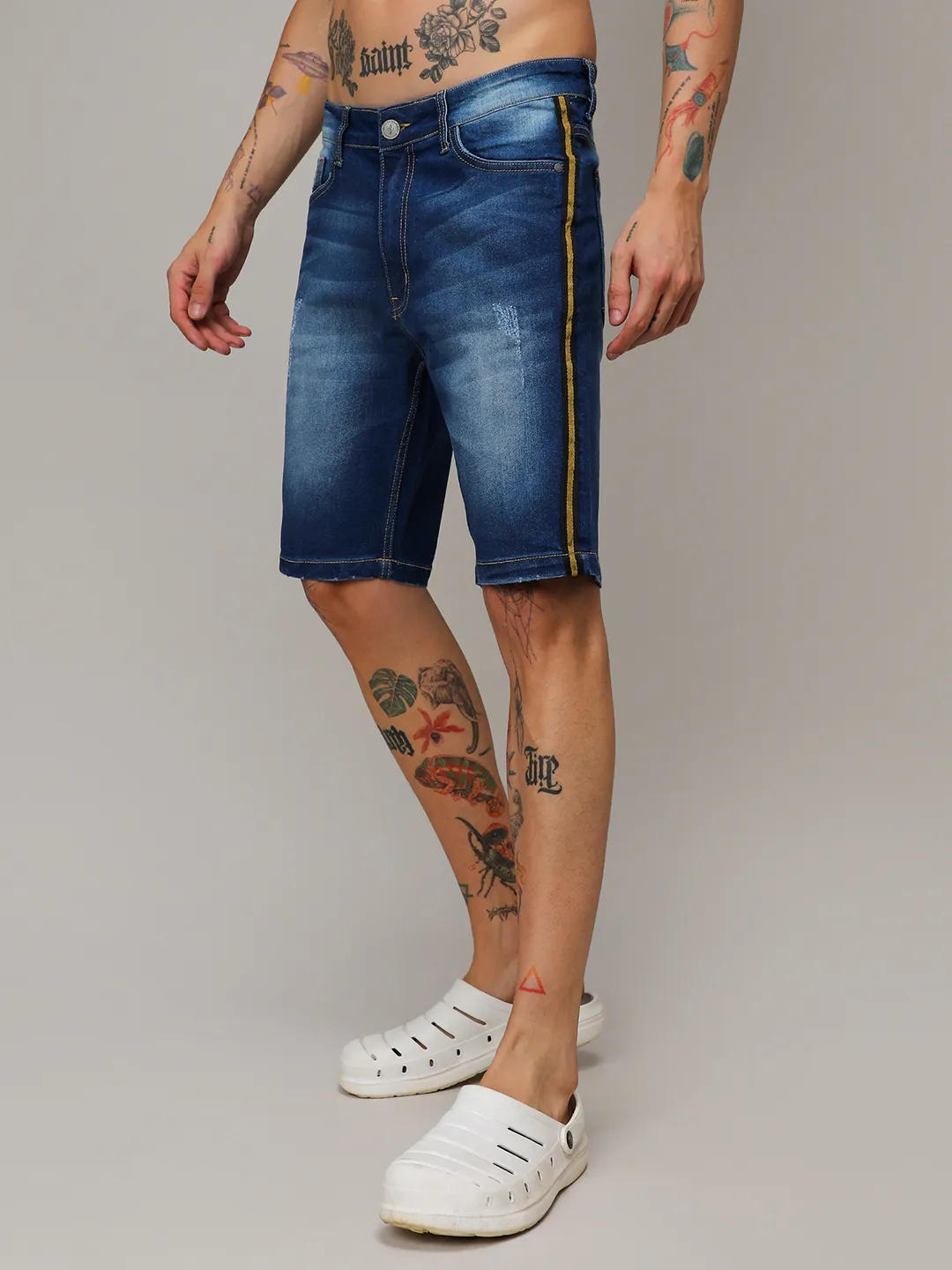 Pencil Side-Striped Denim Shorts - Image 3