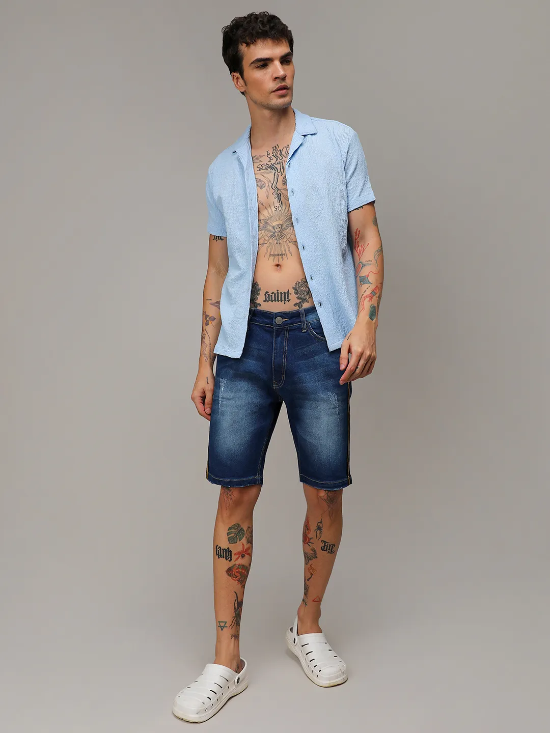 Pencil Side-Striped Denim Shorts - Image 5