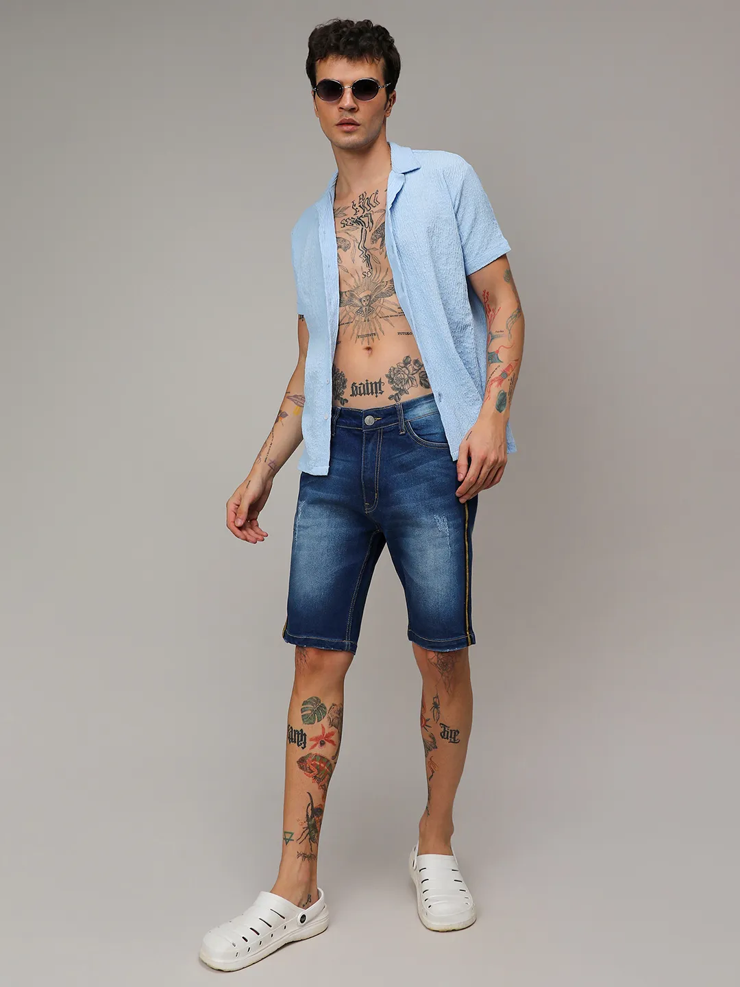 Pencil Side-Striped Denim Shorts - Image 6