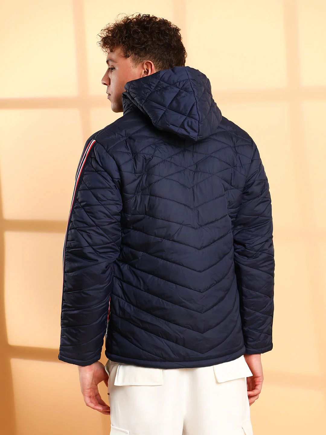 Quilted Puffer Jacket With Contrast Striped Sleeve - Image 4