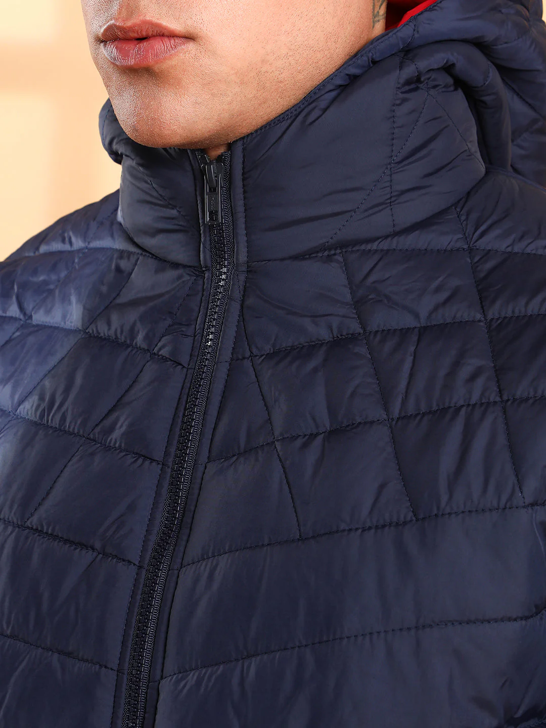 Quilted Puffer Jacket With Contrast Striped Sleeve - Image 7
