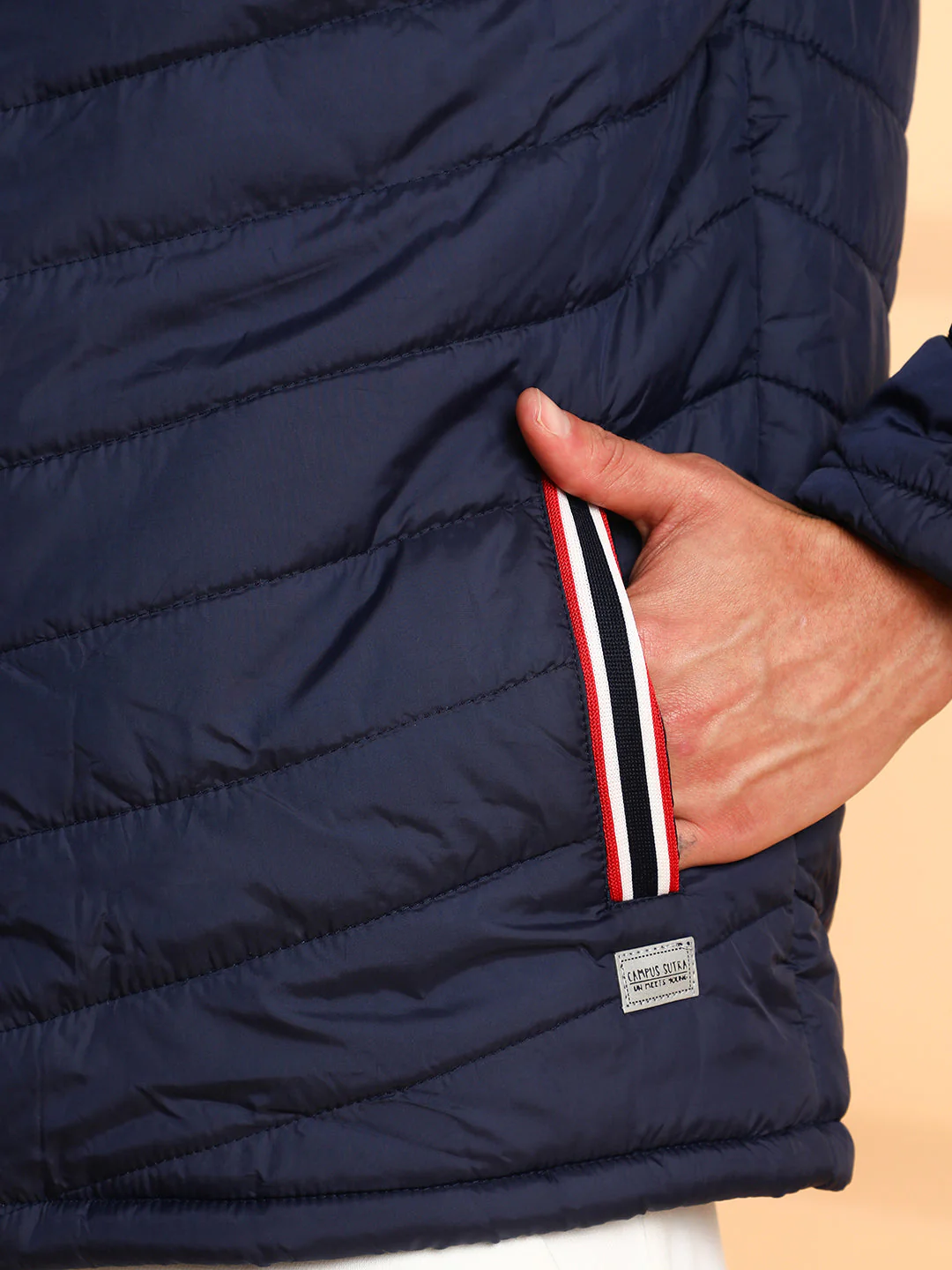 Quilted Puffer Jacket With Contrast Striped Sleeve - Image 8
