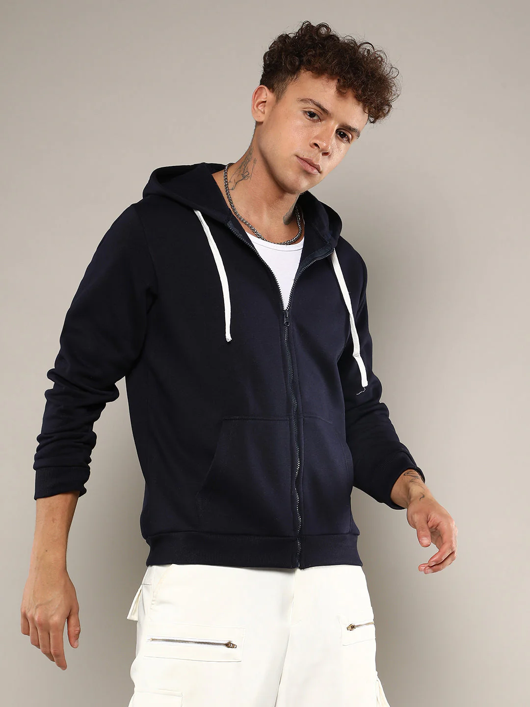 Zip-Front Hoodie With Contrast Drawstring - Image 3