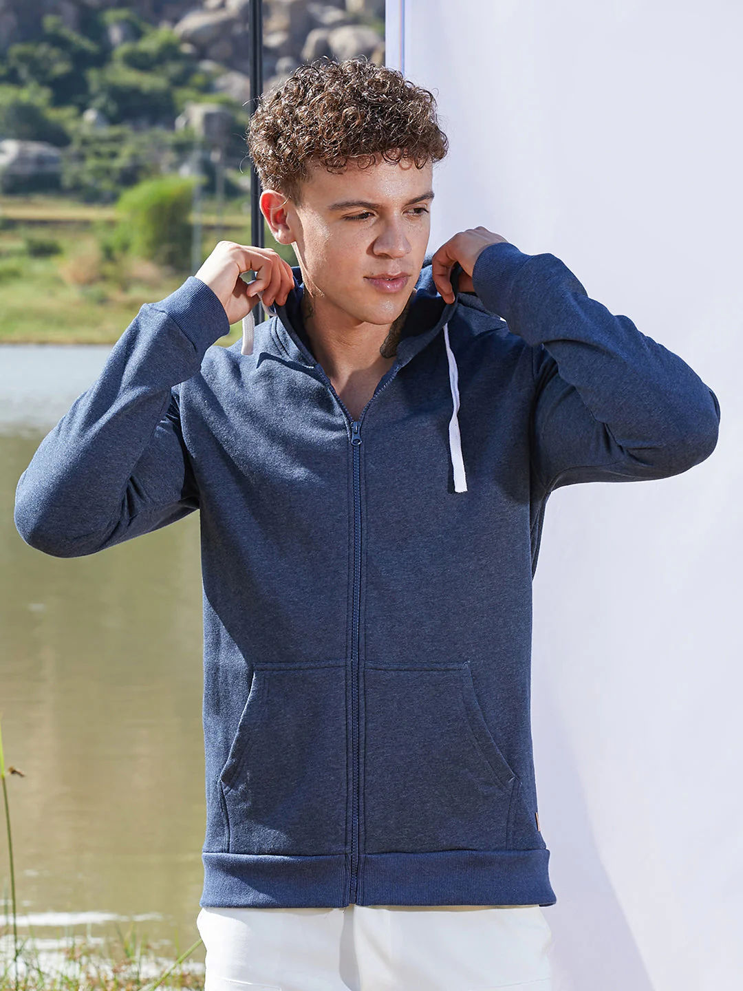 Zip-Front Hoodie With Contrast Drawstring - Image 2