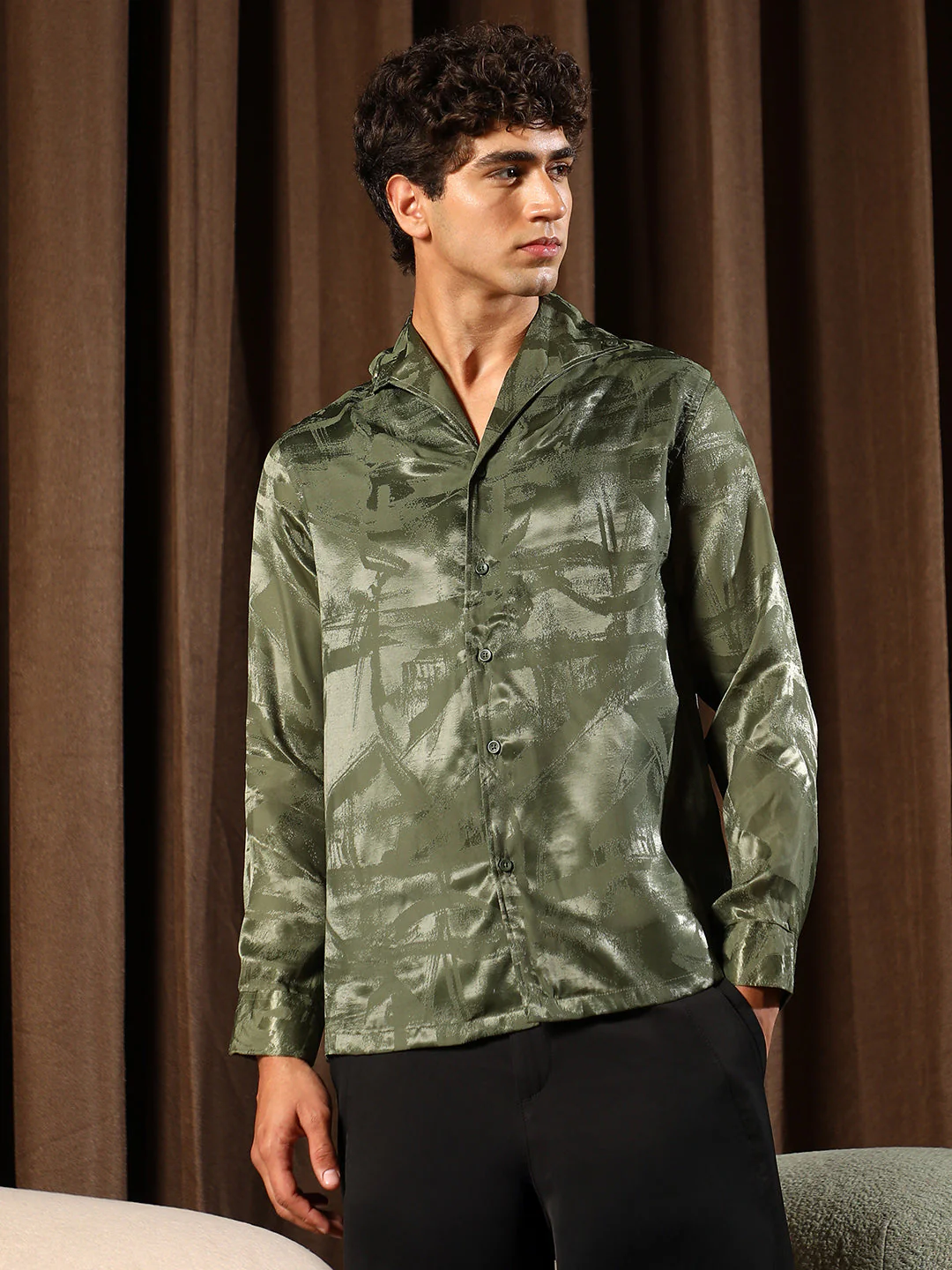 Abstract-Jacquard Satin Shirt - Image 2
