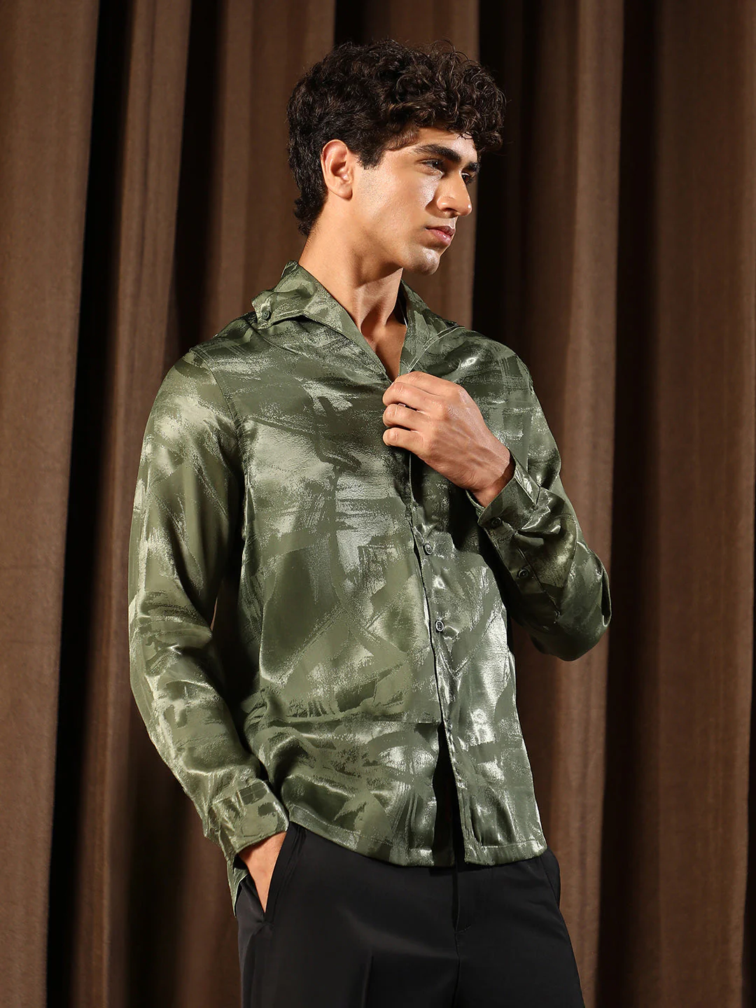 Abstract-Jacquard Satin Shirt - Image 3