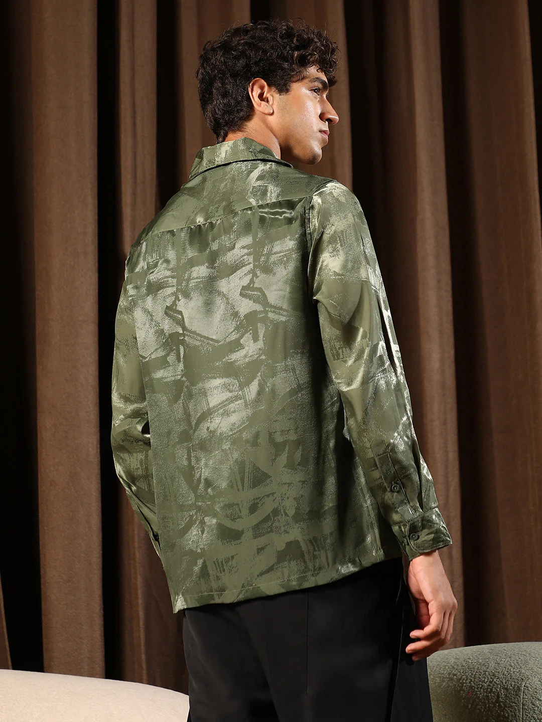 Abstract-Jacquard Satin Shirt - Image 4