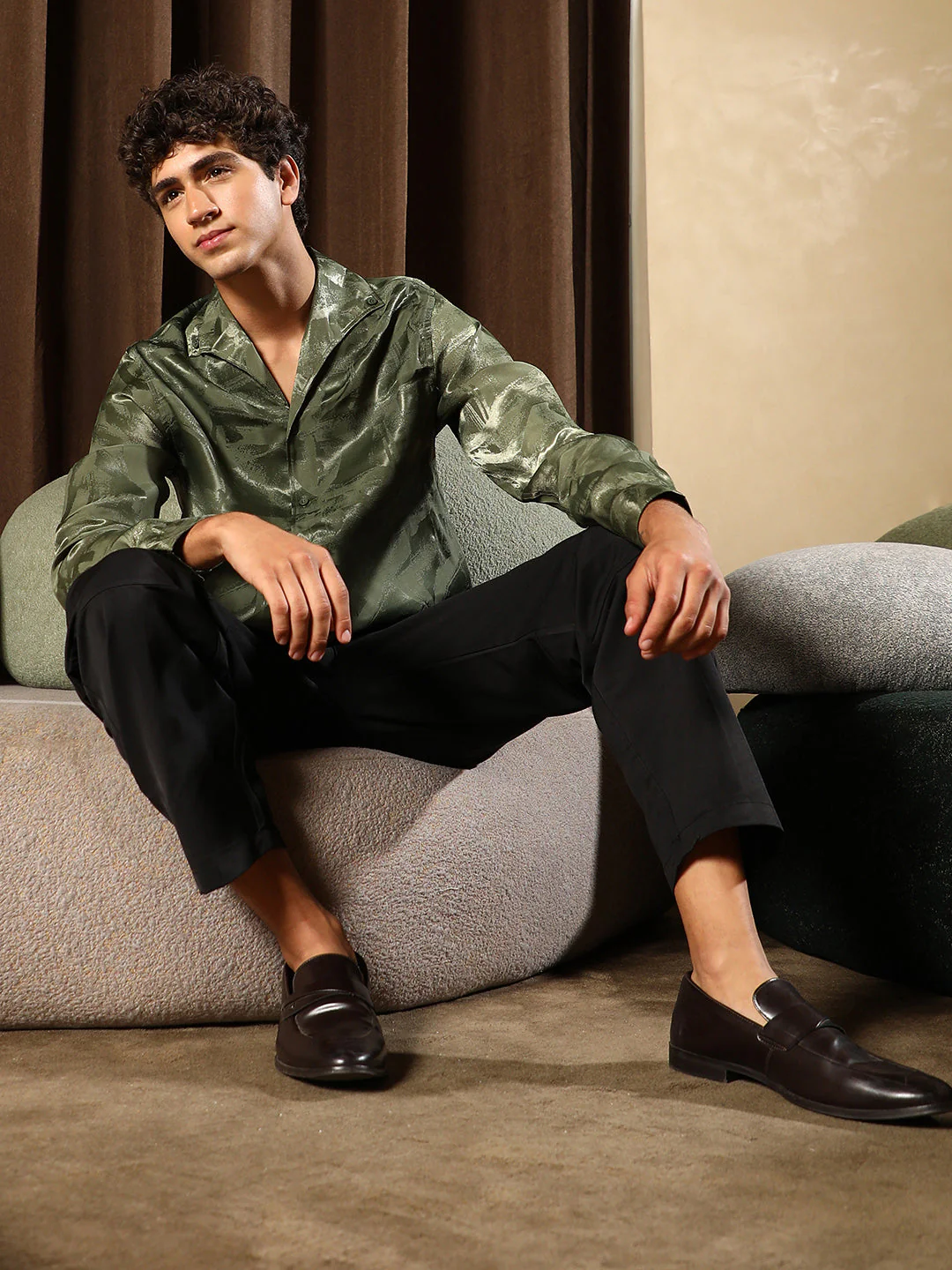 Abstract-Jacquard Satin Shirt - Image 6