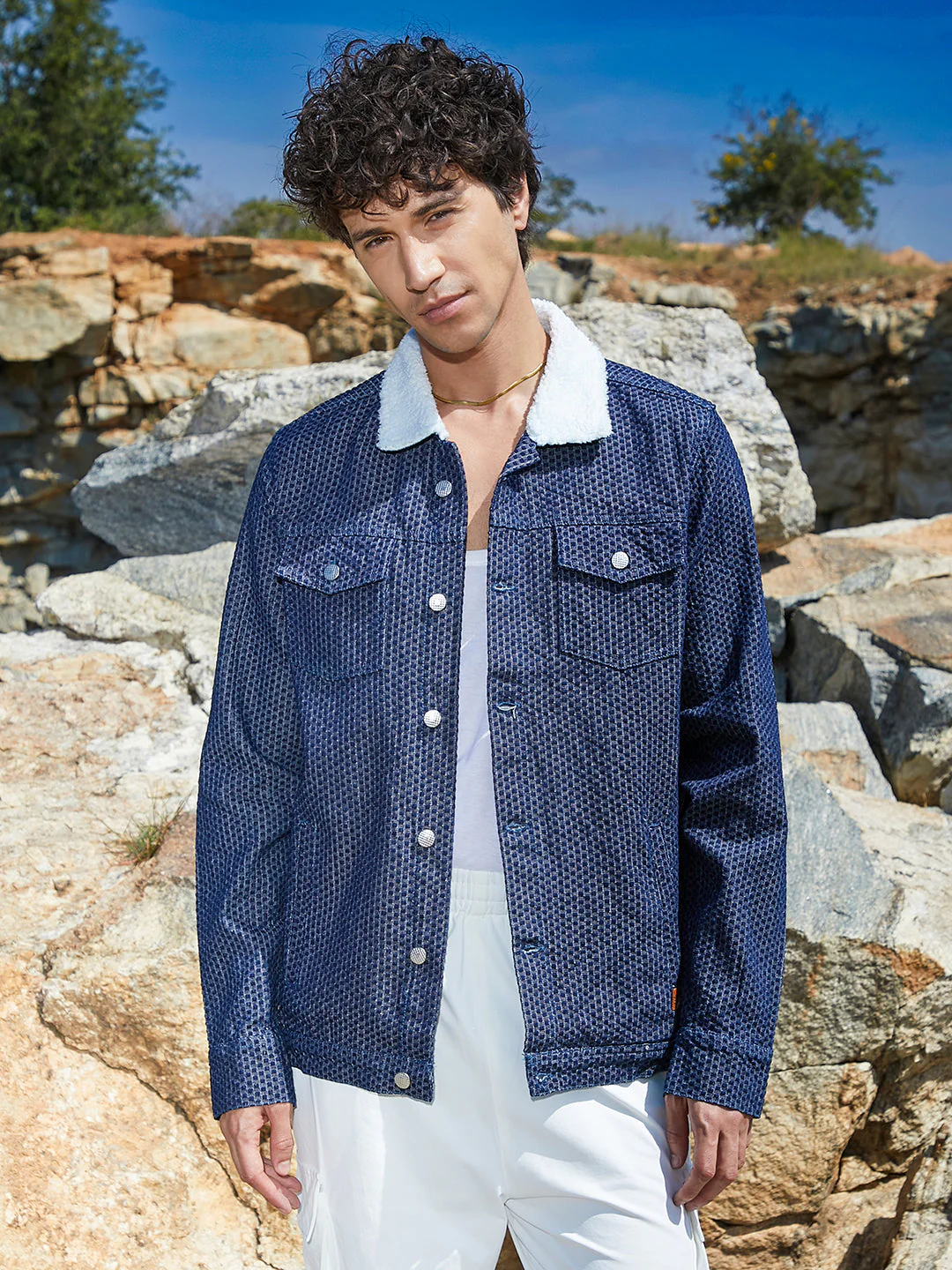 Fleece Polka Dot Denim Jacket - Image 2