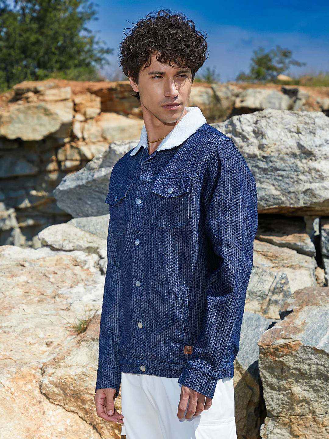 Fleece Polka Dot Denim Jacket - Image 3
