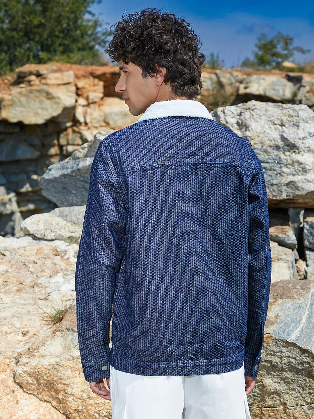 Fleece Polka Dot Denim Jacket - Image 4