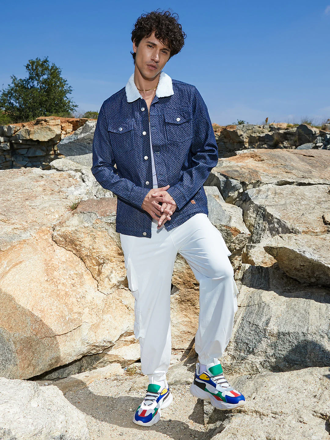Fleece Polka Dot Denim Jacket - Image 5