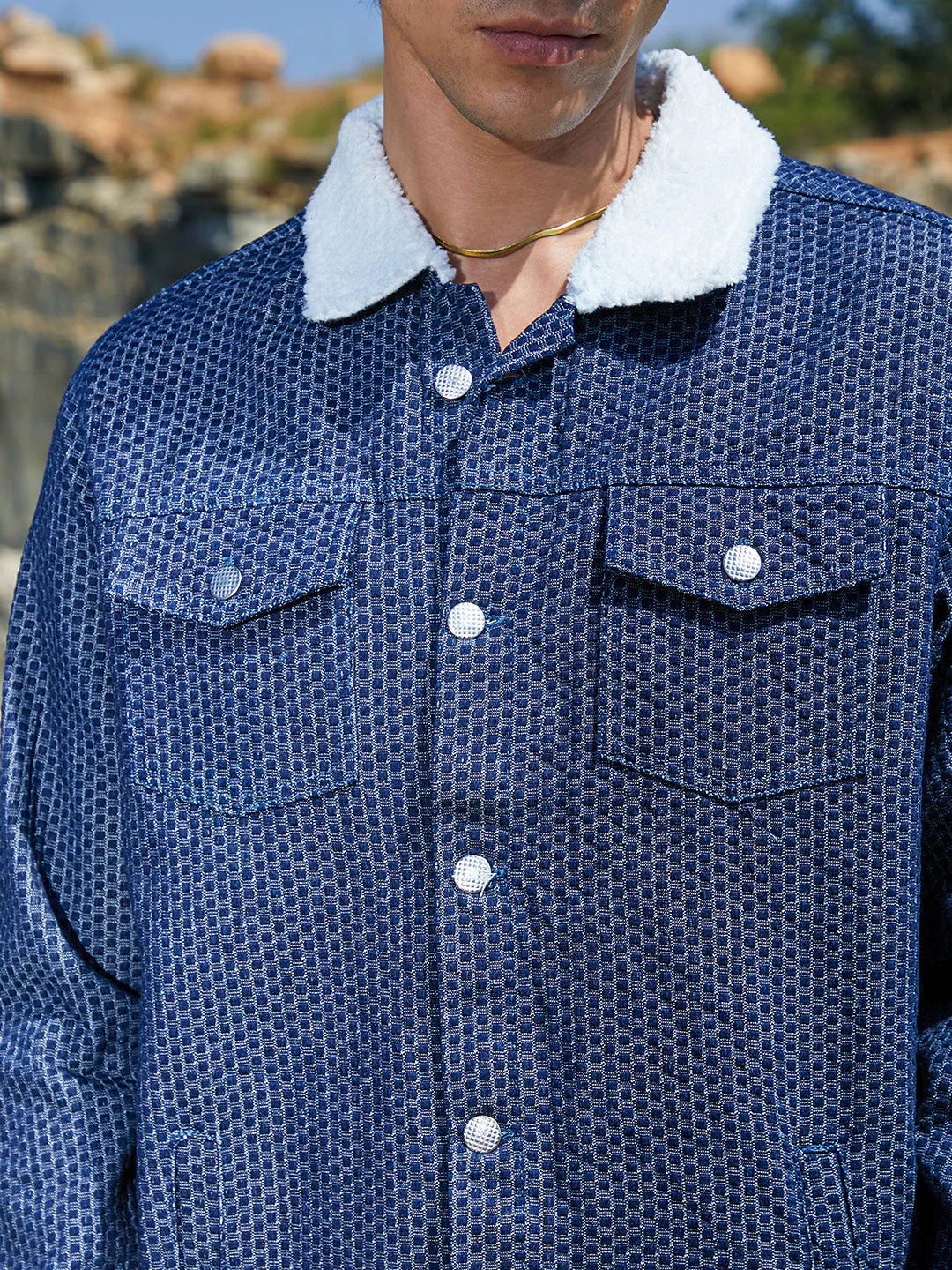 Fleece Polka Dot Denim Jacket - Image 7