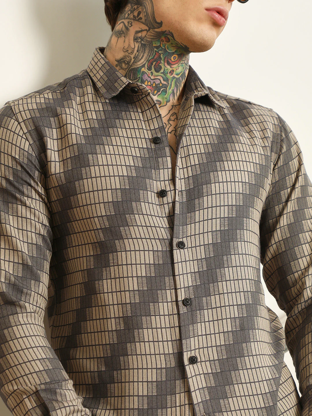 Diagonal Check Slim Fit Shirt - Cotton Polyester Blend - Image 7