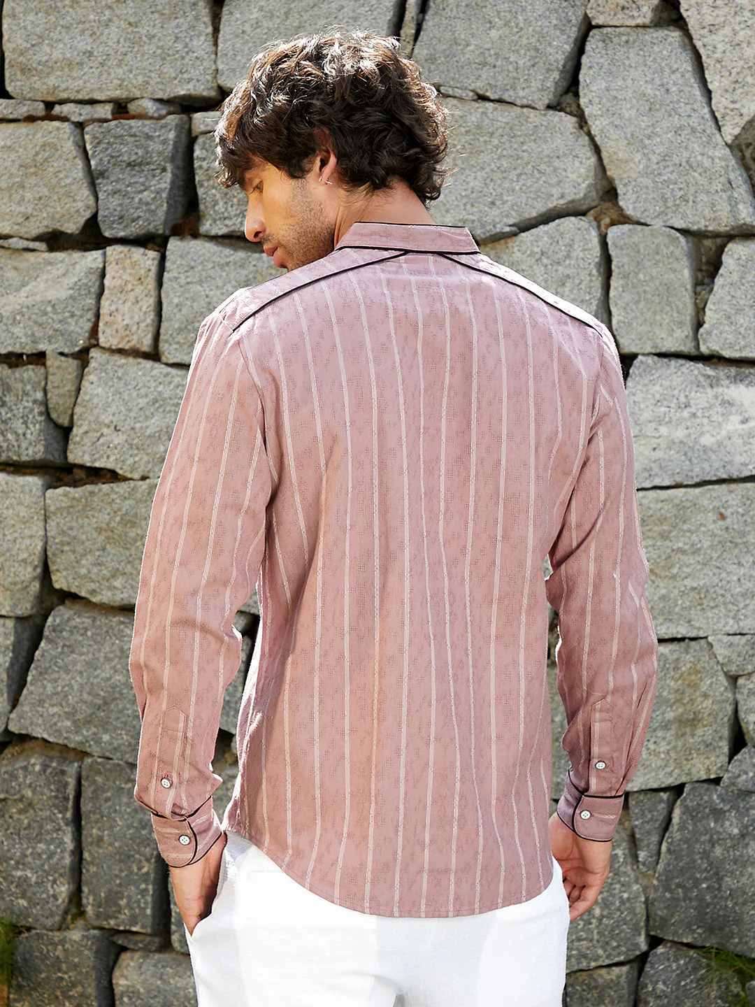Striped-Jacquard Mandarin Shirt - Image 4